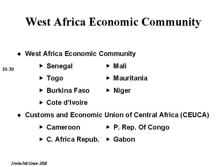 West Africa Economic Community ● West Africa Economic Community 10 -30 ▶ Senegal ▶