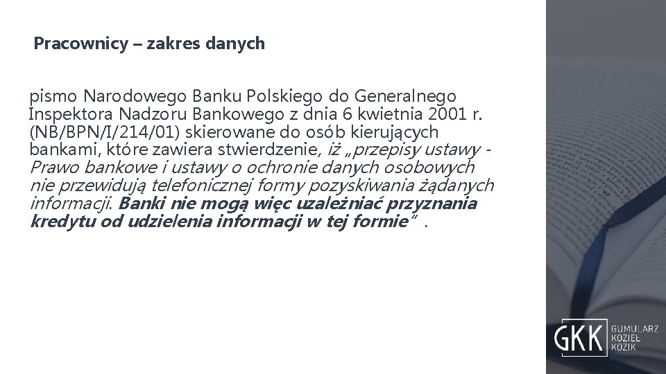 Pracownicy – zakres danych pismo Narodowego Banku Polskiego do Generalnego Inspektora Nadzoru Bankowego z