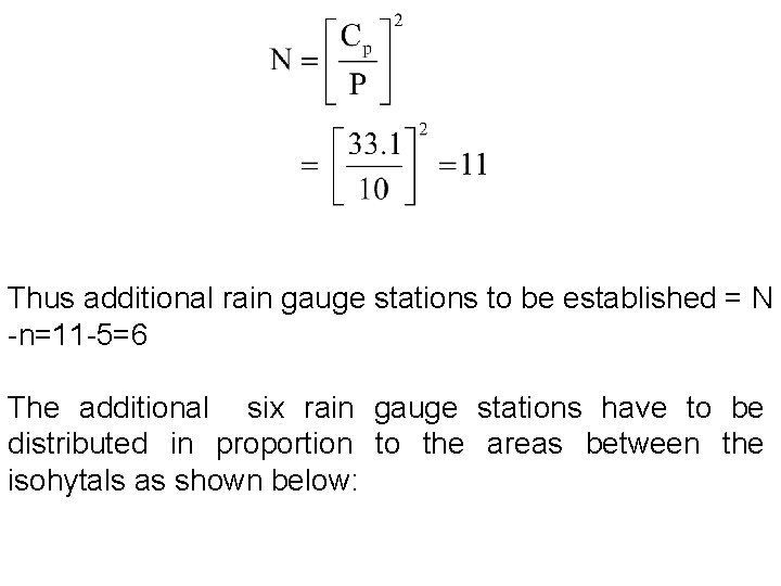 Thus additional rain gauge stations to be established = N -n=11 -5=6 The additional