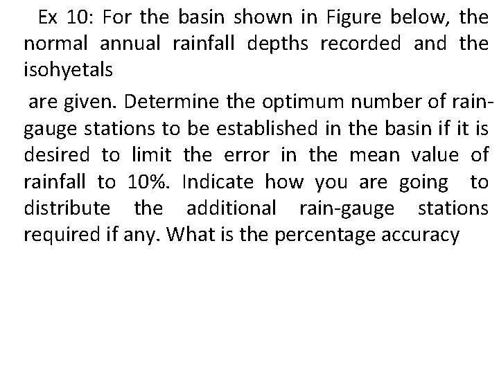 Ex 10: For the basin shown in Figure below, the normal annual rainfall depths