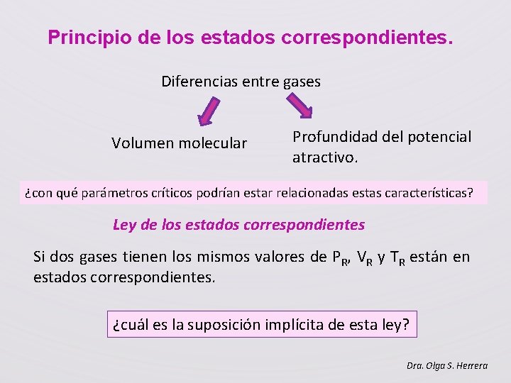 Principio de los estados correspondientes. Diferencias entre gases Volumen molecular Profundidad del potencial atractivo.