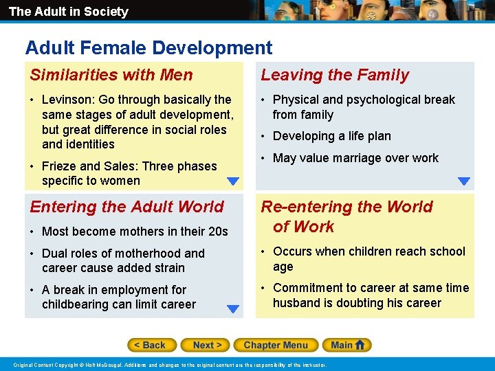 The Adult in Society Adult Female Development Similarities with Men Leaving the Family •