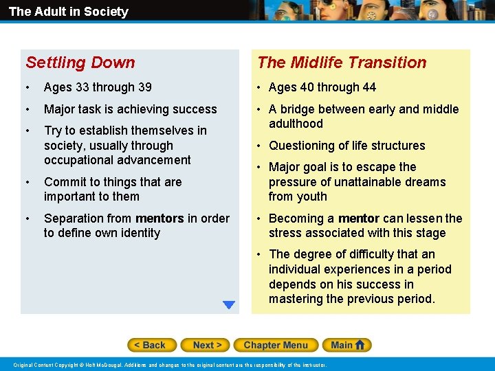 The Adult in Society Settling Down The Midlife Transition • Ages 33 through 39