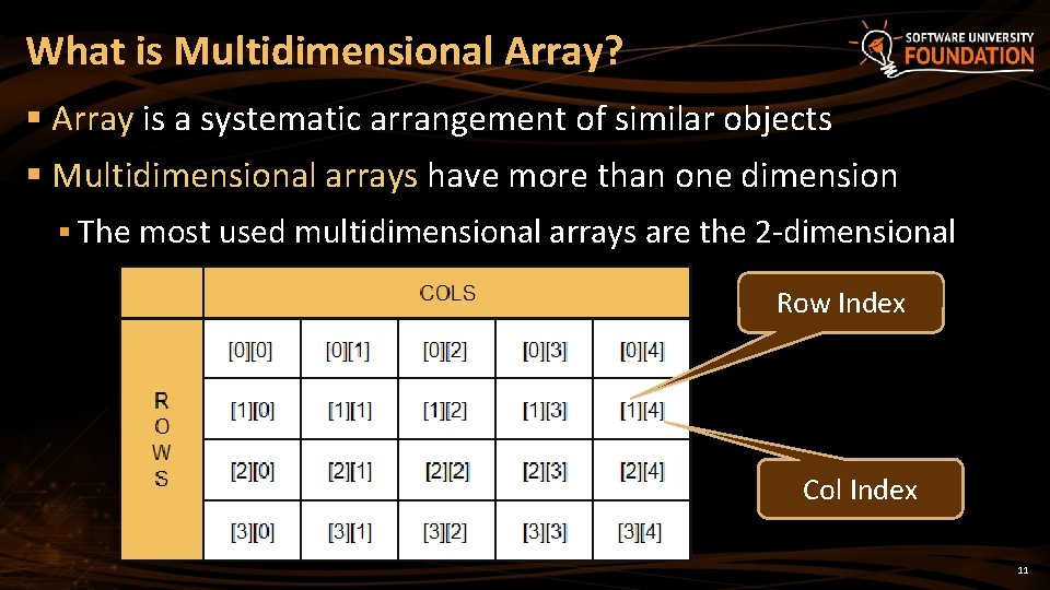 What is Multidimensional Array? § Array is a systematic arrangement of similar objects §