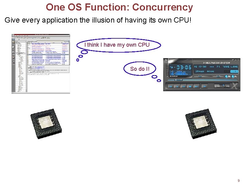 One OS Function: Concurrency Give every application the illusion of having its own CPU!