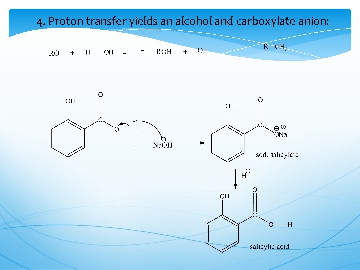 4. Proton transfer yields an alcohol and carboxylate anion: 