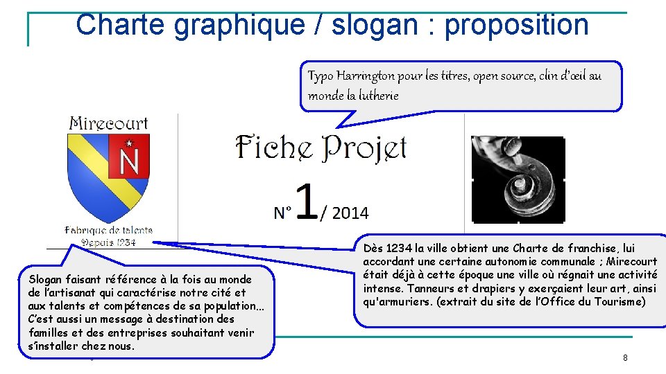 Organisation de la Ville de Mirecourt Charte graphique / slogan : proposition Typo Harrington