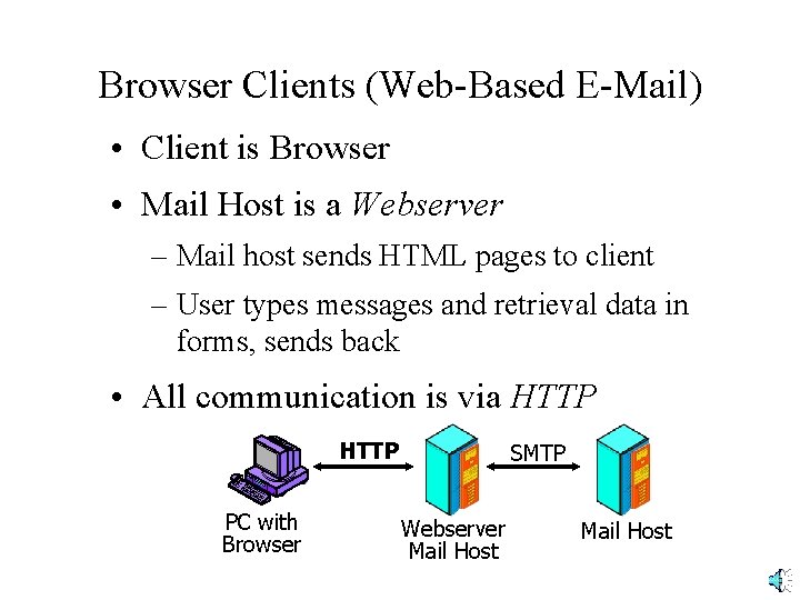 Browser Clients (Web-Based E-Mail) • Client is Browser • Mail Host is a Webserver
