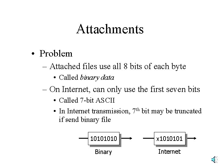 Attachments • Problem – Attached files use all 8 bits of each byte •