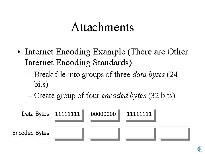 Attachments • Internet Encoding Example (There are Other Internet Encoding Standards) – Break file