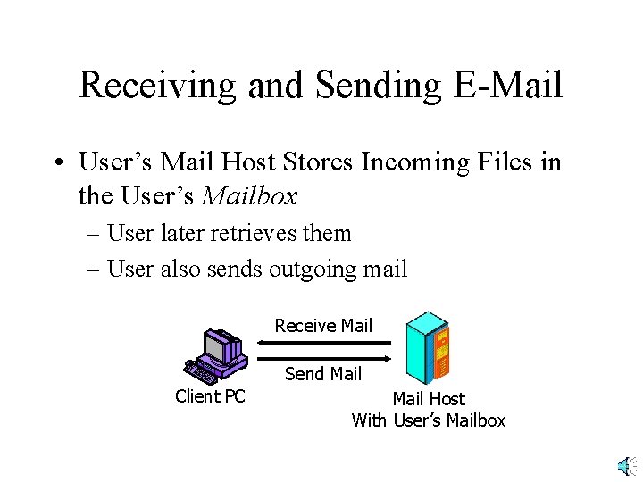 Receiving and Sending E-Mail • User’s Mail Host Stores Incoming Files in the User’s