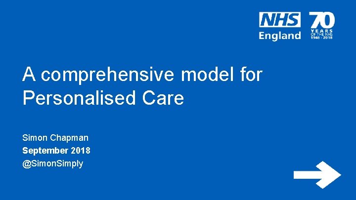 A comprehensive model for Personalised Care Simon Chapman September 2018 @Simon. Simply www. england.