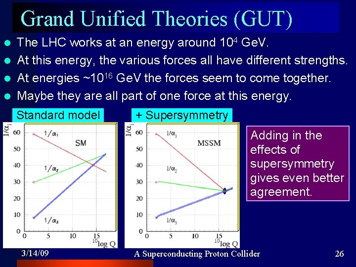 Grand Unified Theories (GUT) The LHC works at an energy around 104 Ge. V.