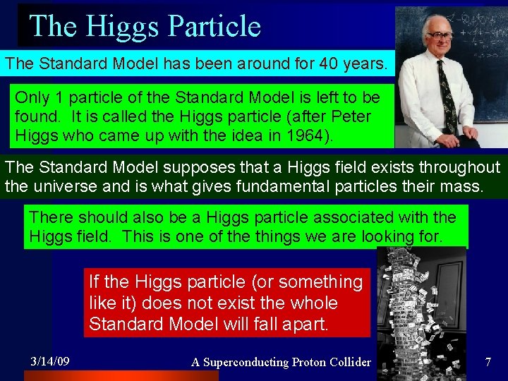 The Higgs Particle The Standard Model has been around for 40 years. Only 1