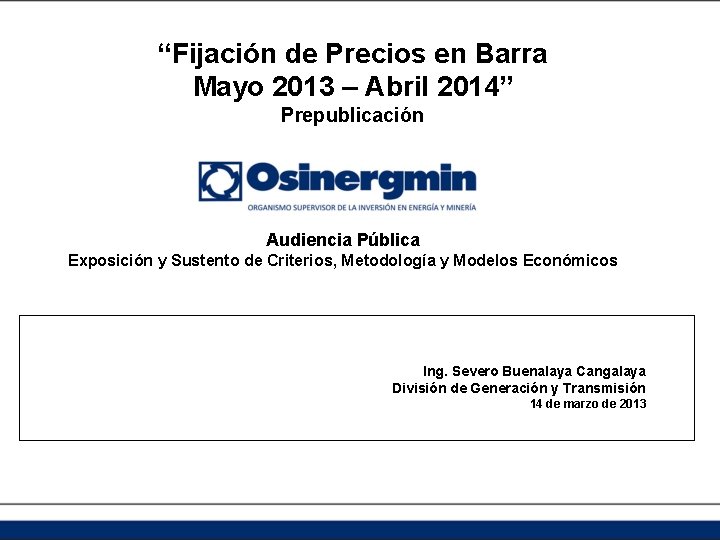 “Fijación de Precios en Barra Mayo 2013 – Abril 2014” Prepublicación Audiencia Pública Exposición