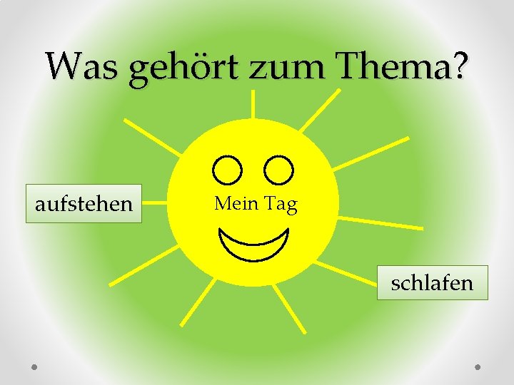 Was gehört zum Thema? aufstehen Mein Tag schlafen 