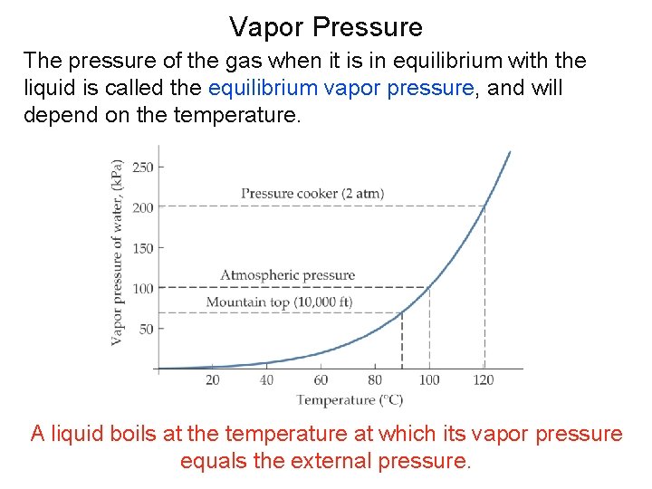 Vapor Pressure The pressure of the gas when it is in equilibrium with the