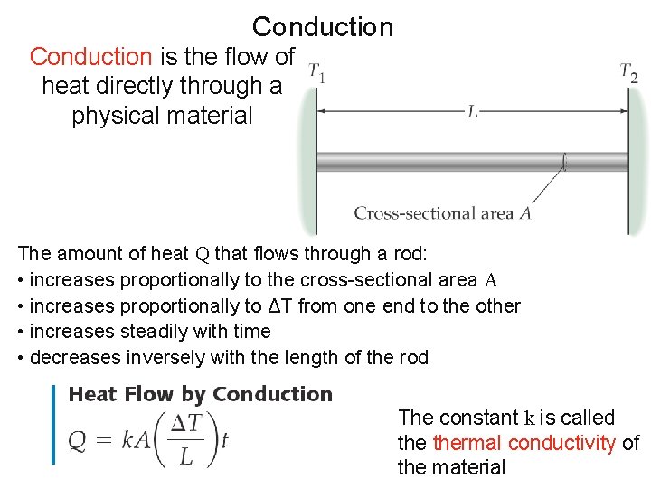 Conduction is the flow of heat directly through a physical material The amount of