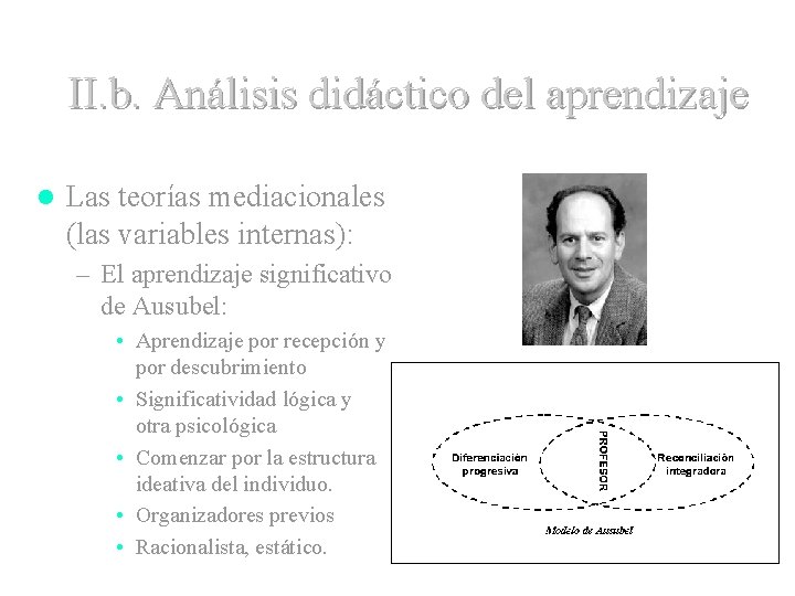 II. b. Análisis didáctico del aprendizaje l Las teorías mediacionales (las variables internas): –