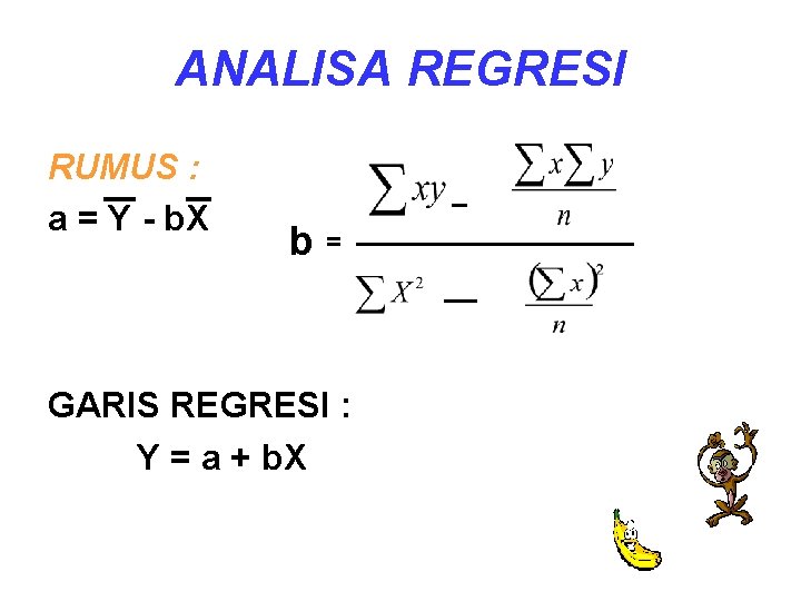 ANALISA REGRESI RUMUS : a = Y - b. X _ b = GARIS