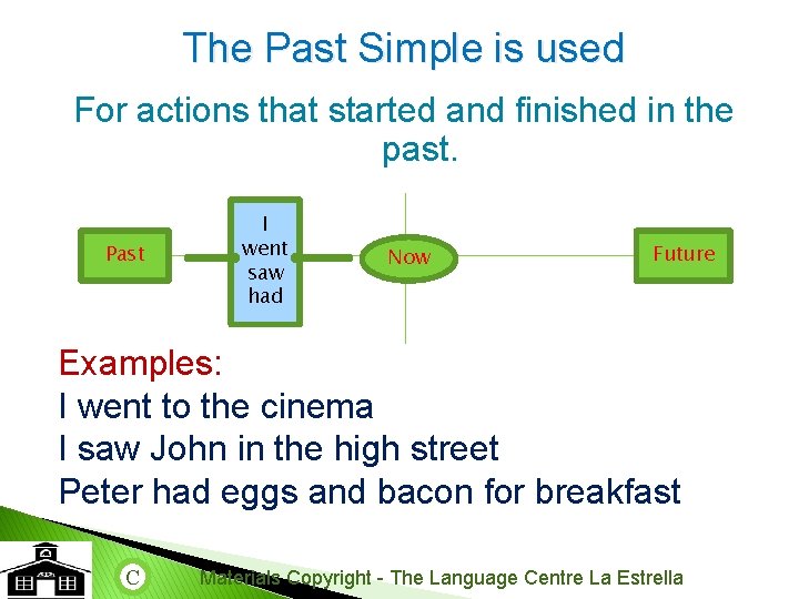 The Past Simple is used For actions that started and finished in the past.