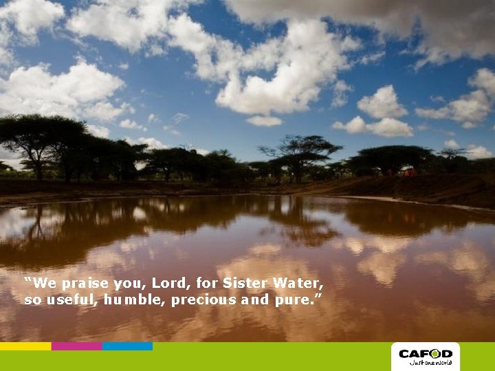 “We praise you, Lord, for Sister Water, so useful, humble, precious and pure. ”