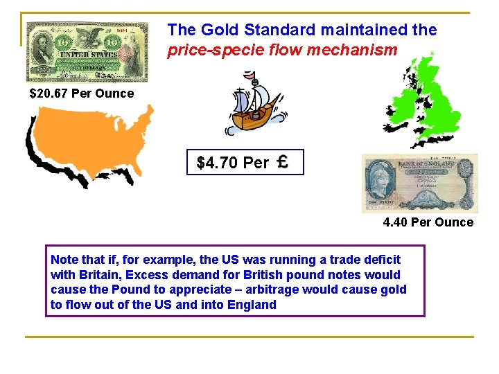 The Gold Standard maintained the price-specie flow mechanism $20. 67 Per Ounce $4. 70
