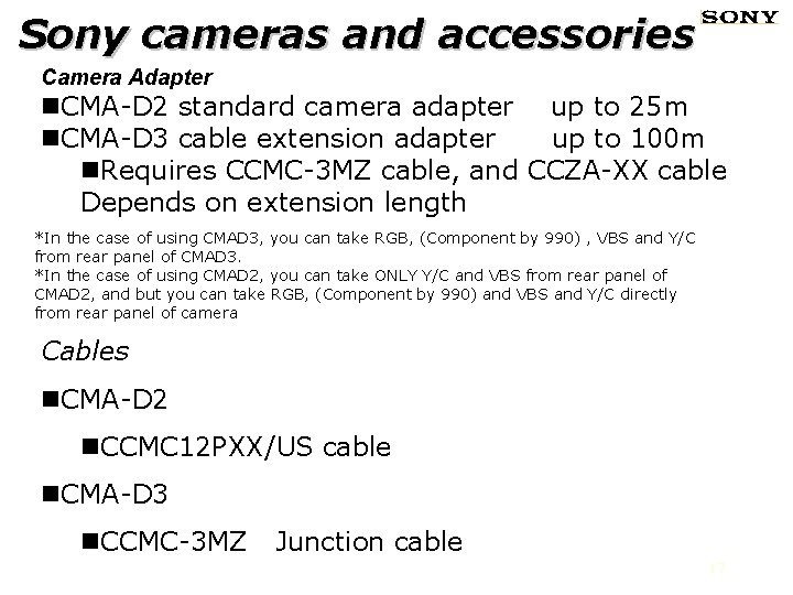 Sony cameras and accessories Camera Adapter n. CMA-D 2 standard camera adapter up to