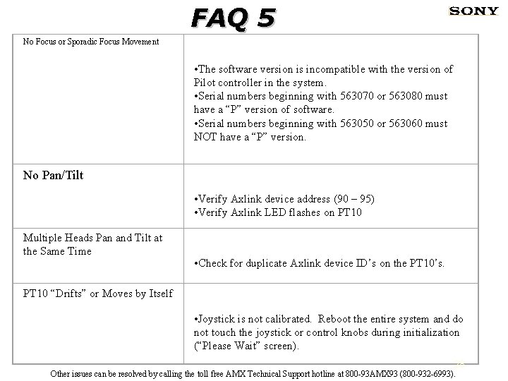 FAQ 5 No Focus or Sporadic Focus Movement • The software version is incompatible