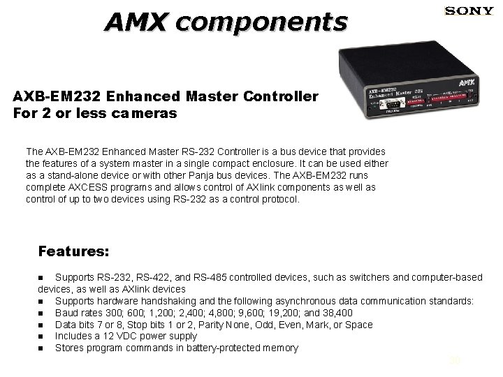 AMX components AXB-EM 232 Enhanced Master Controller For 2 or less cameras The AXB-EM