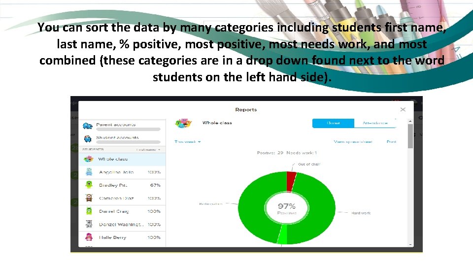 You can sort the data by many categories including students first name, last name,