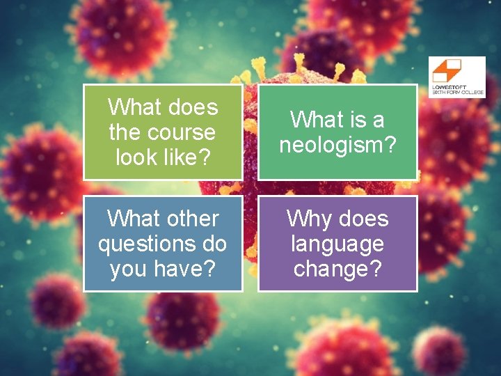 What does the course look like? What is a neologism? What other questions do