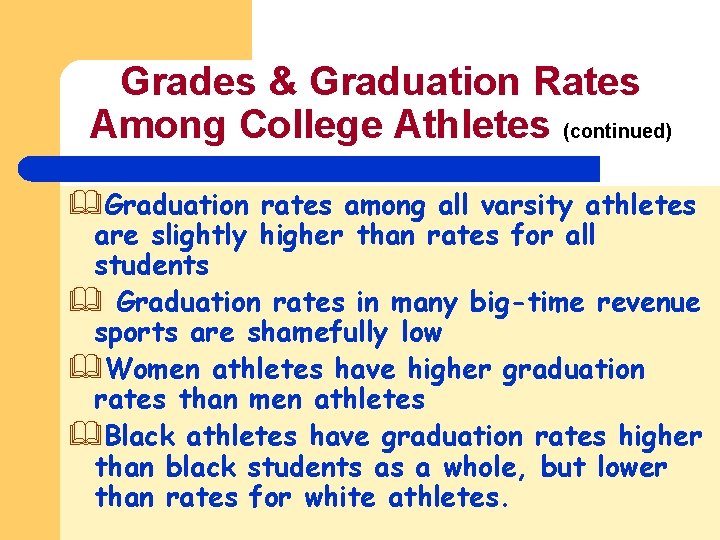 Grades & Graduation Rates Among College Athletes (continued) &Graduation rates among all varsity athletes