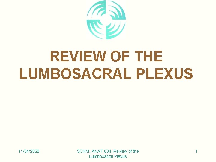 REVIEW OF THE LUMBOSACRAL PLEXUS 11/24/2020 SCNM, ANAT 604, Review of the Lumbosacral Plexus