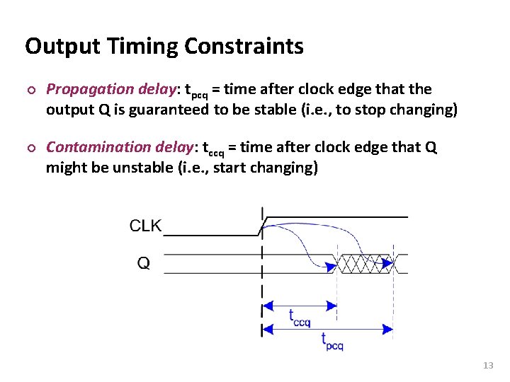 Carnegie Mellon Output Timing Constraints ¢ ¢ Propagation delay: tpcq = time after clock