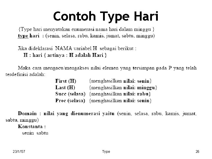 Contoh Type Hari 23/1/'07 Type 26 