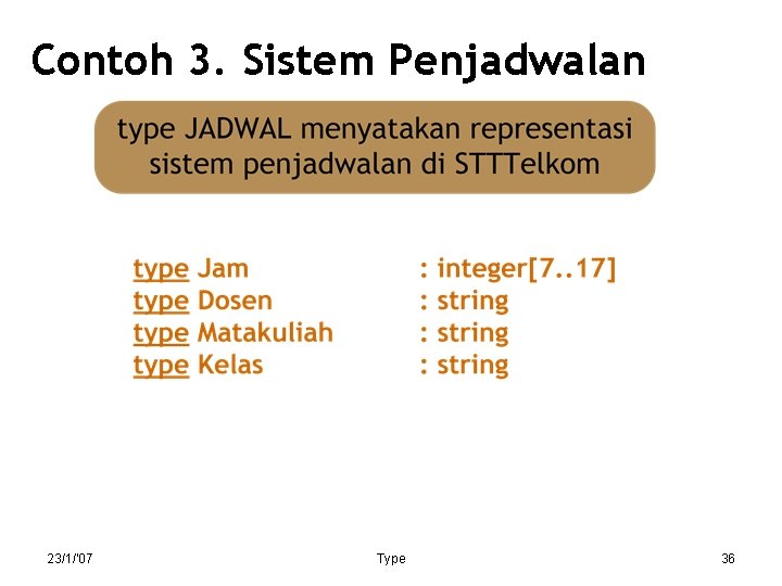 Contoh 3. Sistem Penjadwalan 23/1/'07 Type 36 