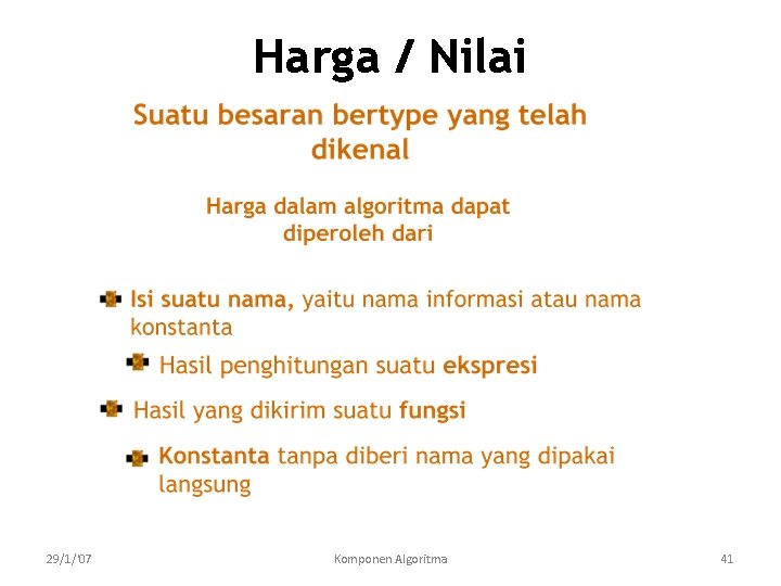 Harga / Nilai 29/1/'07 Komponen Algoritma 41 