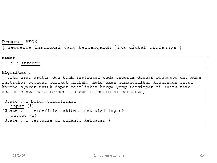 29/1/'07 Komponen Algoritma 69 
