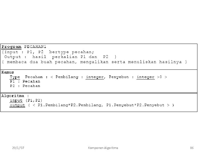 29/1/'07 Komponen Algoritma 86 