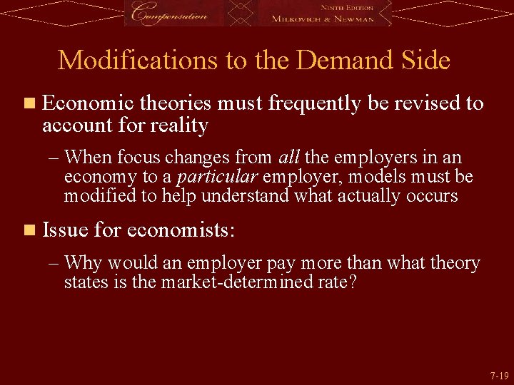 Modifications to the Demand Side n Economic theories must frequently be revised to account