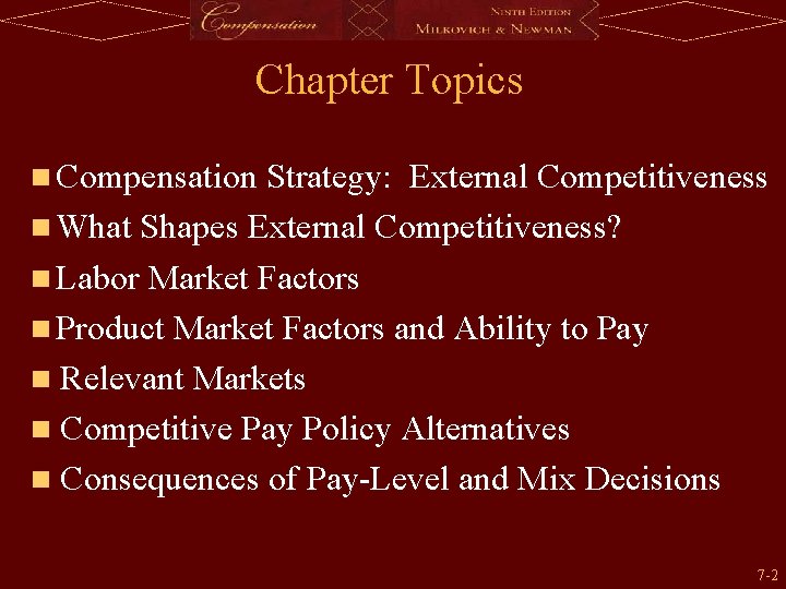 Chapter Topics n Compensation Strategy: External Competitiveness n What Shapes External Competitiveness? n Labor