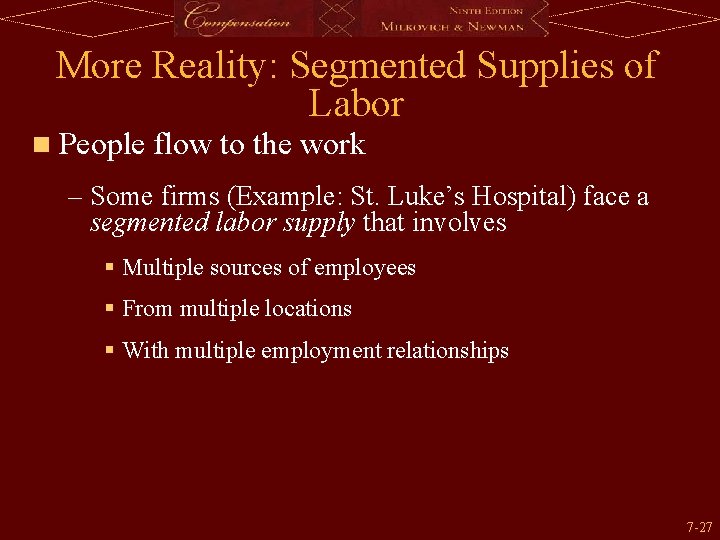 More Reality: Segmented Supplies of Labor n People flow to the work – Some