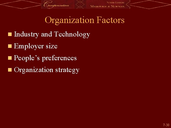 Organization Factors n Industry and Technology n Employer size n People’s preferences n Organization