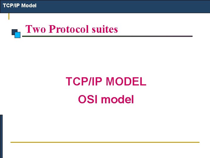 TCP/IP Model Two Protocol suites TCP/IP MODEL OSI model 