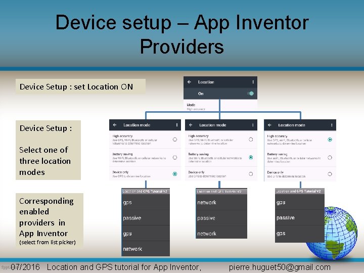 Device setup – App Inventor Providers Device Setup : set Location ON Device Setup