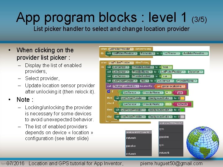 App program blocks : level 1 (3/5) List picker handler to select and change