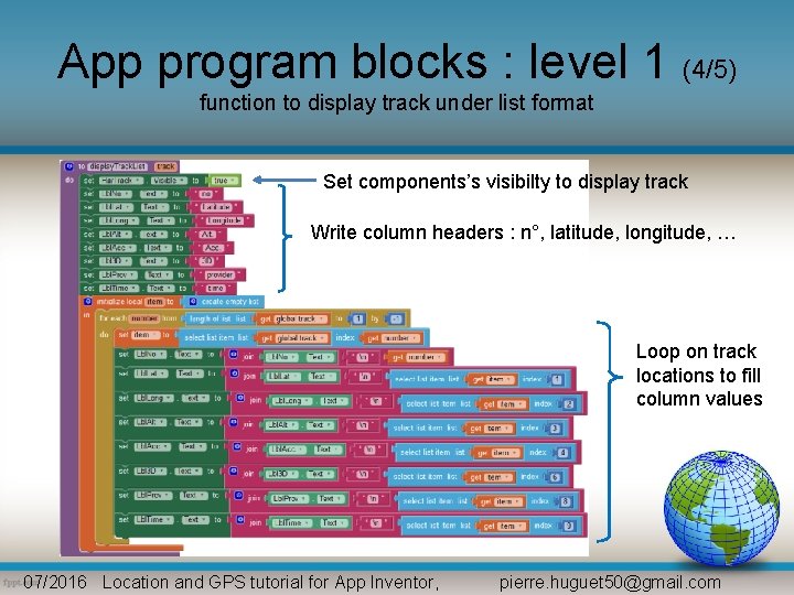 App program blocks : level 1 (4/5) function to display track under list format