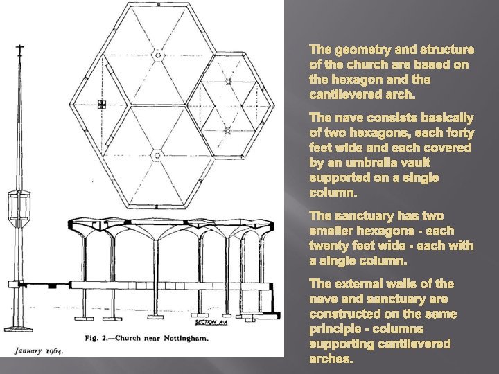 The geometry and structure of the church are based on the hexagon and the