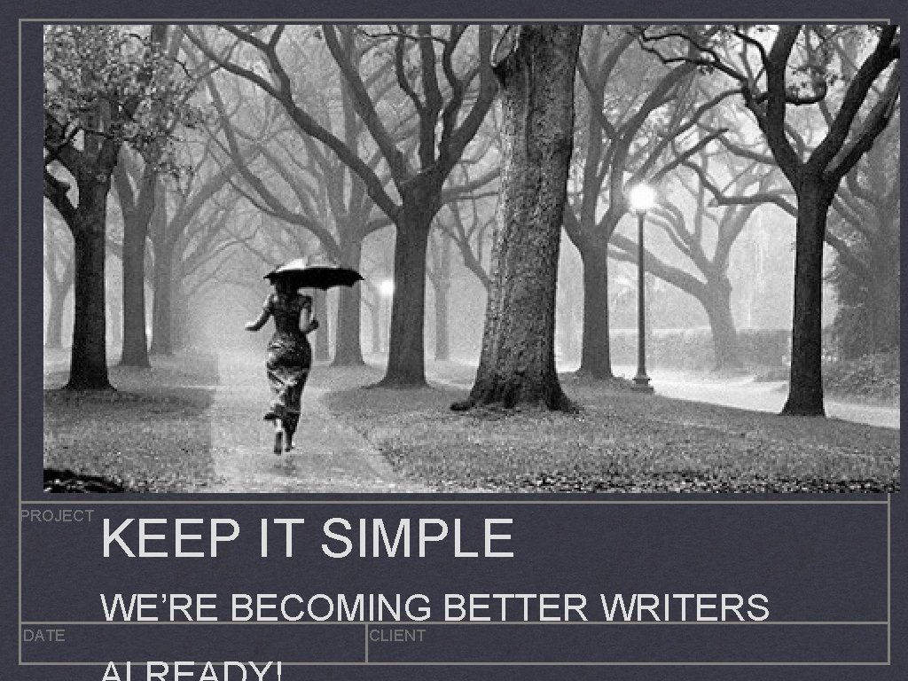 PROJECT DATE KEEP IT SIMPLE WE’RE BECOMING BETTER WRITERS CLIENT 